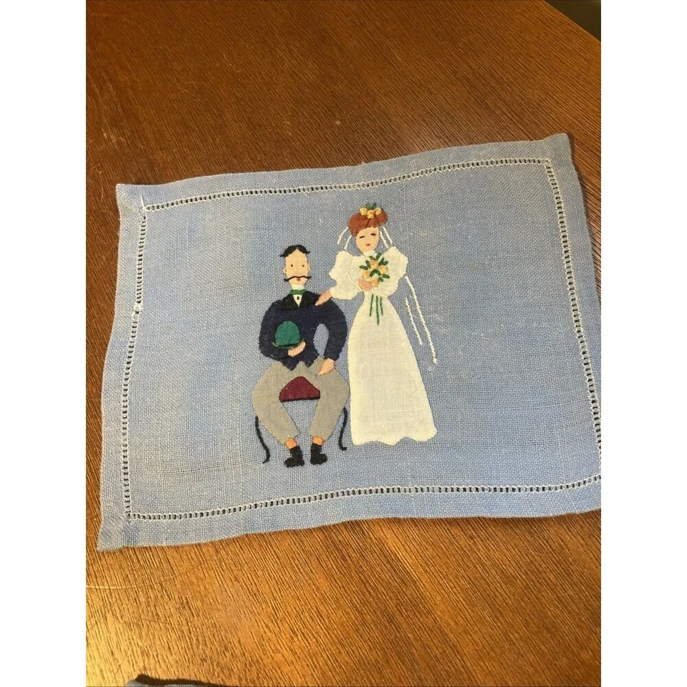Vintage Cocktail Napkins Married  Couple Wedding Gift Madeira Embroidered Linen